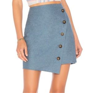 J.O.A. Angle Buttoned Mini Skirt in Light Blue Chambray - Size S